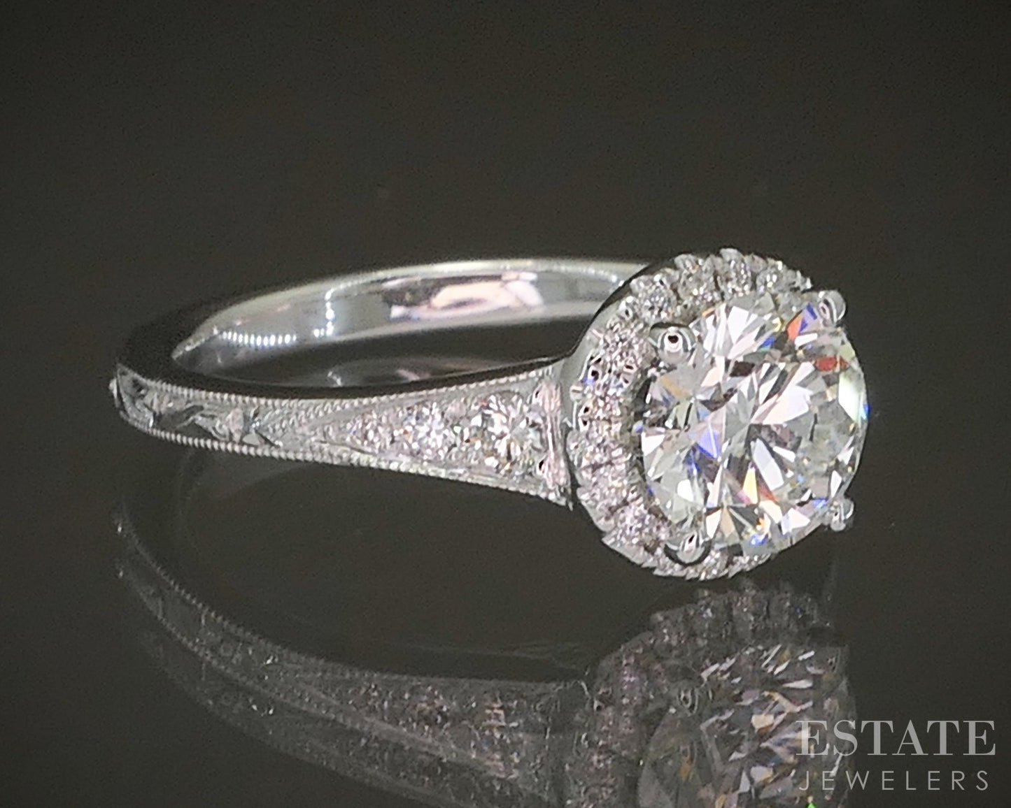 Estate Jewelers "Emma" Round Diamond Halo Engagement Ring p23521