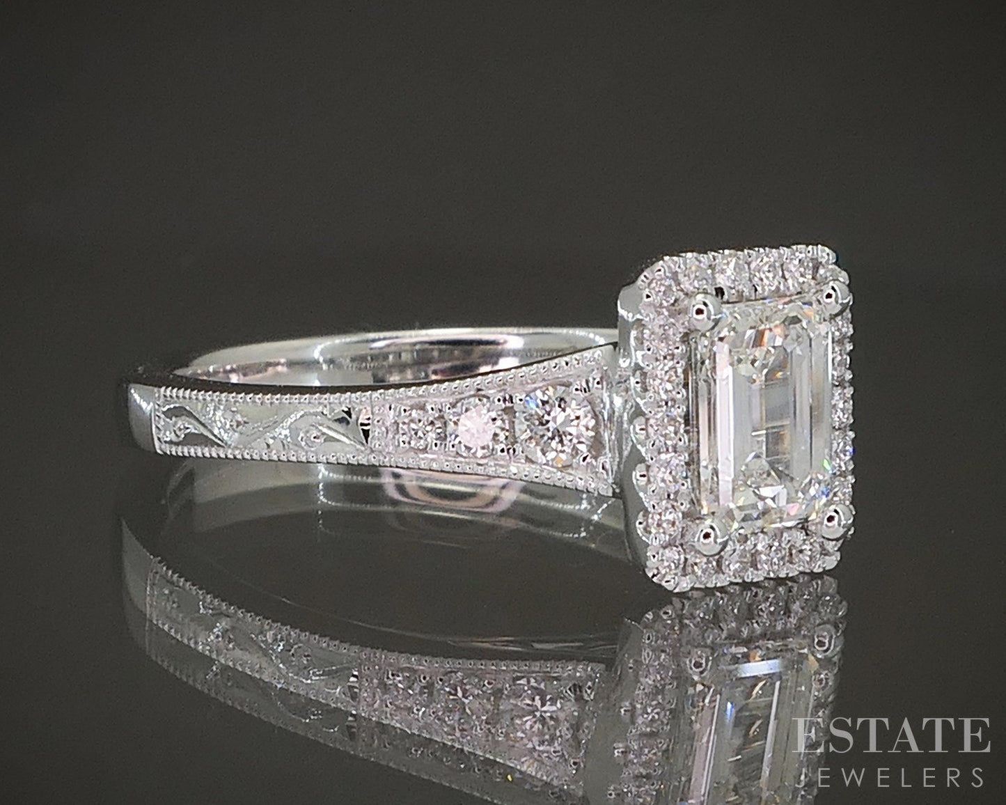 Estate Jewelers "Emma" Emerald Cut Diamond Halo Engagement Ring p23483