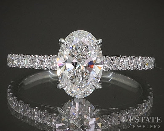 14k White Gold IGI Oval Lab Created 1.28ctw Diamond Engagement Ring 2.6g p15954