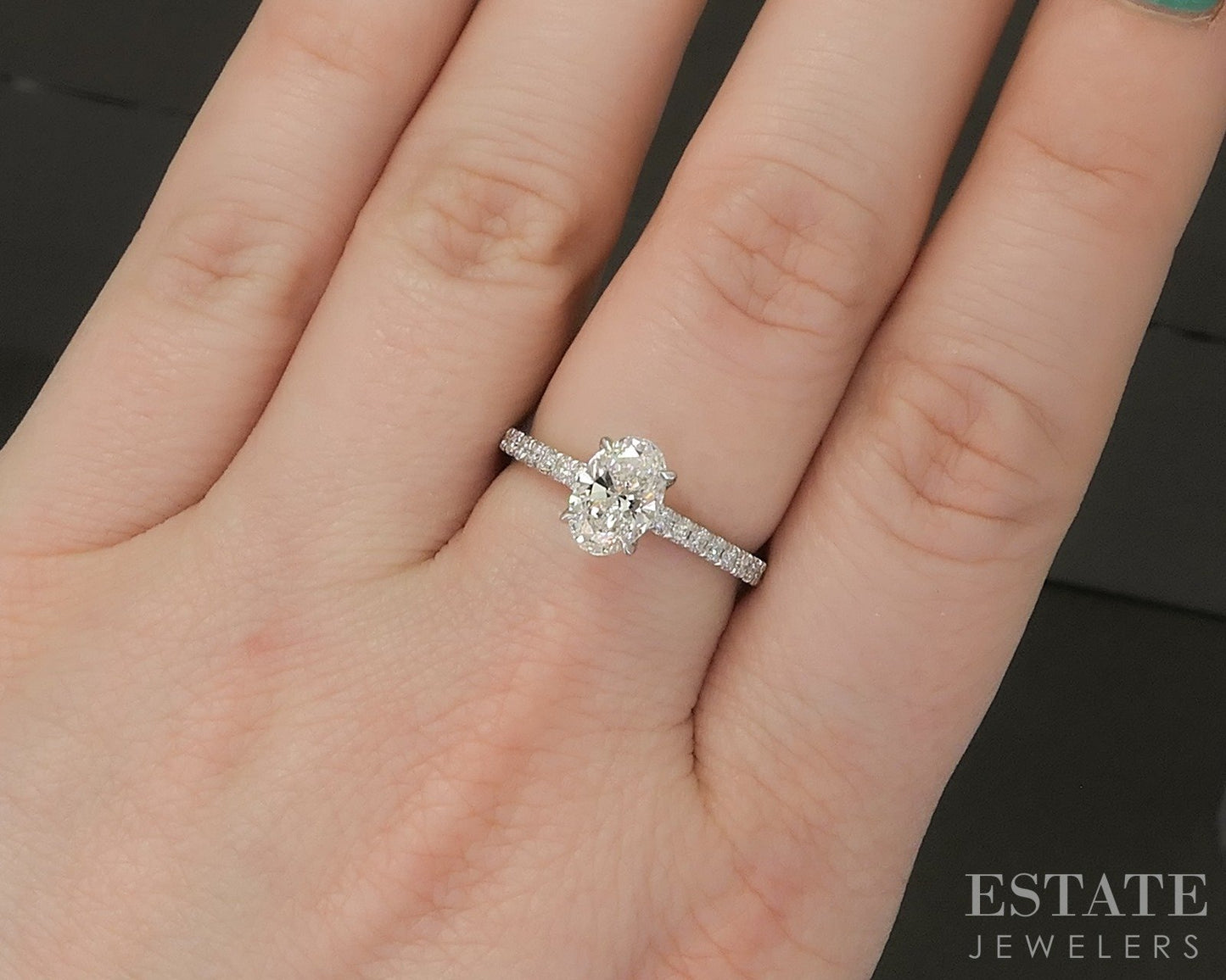 14k White Gold IGI Oval Lab Created 1.28ctw Diamond Engagement Ring 2.6g p15954