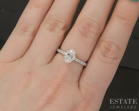 14k White Gold IGI Oval Lab Created 1.28ctw Diamond Engagement Ring 2.6g p15954