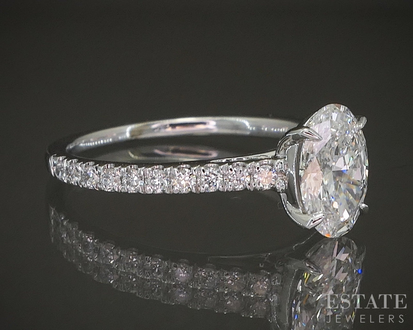 14k White Gold IGI Oval Lab Created 1.28ctw Diamond Engagement Ring 2.6g p15954