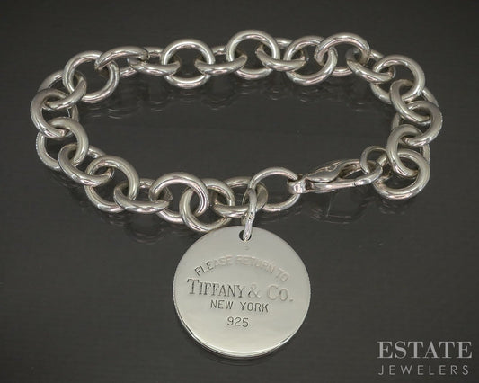 Sterling Silver Tiffany & Co. Return Circle Tag Ladies Bracelet 33g 7.5"L p21395