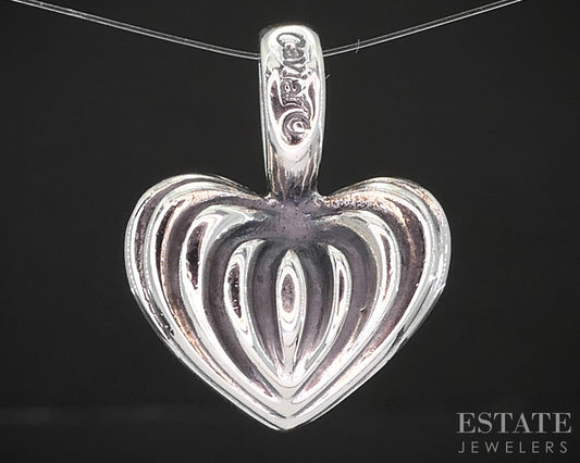 Sterling Silver Lagos Caviar Fluted Puffy Heart Ladies Pendant 10.4g p21471