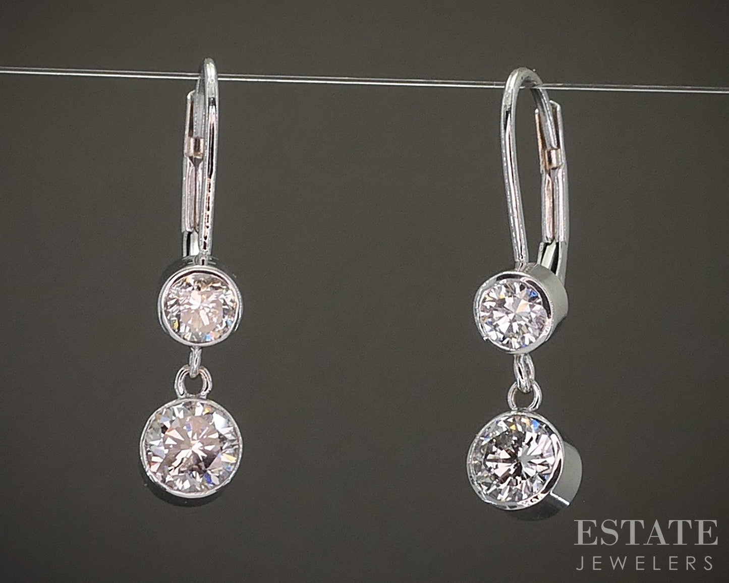 14k White Gold Round Natural 1.05ctw Diamond Leverback Earrings 1.6g p21133