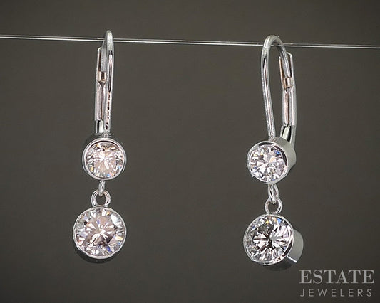 14k White Gold Round Natural 1.05ctw Diamond Leverback Earrings 1.6g p21133