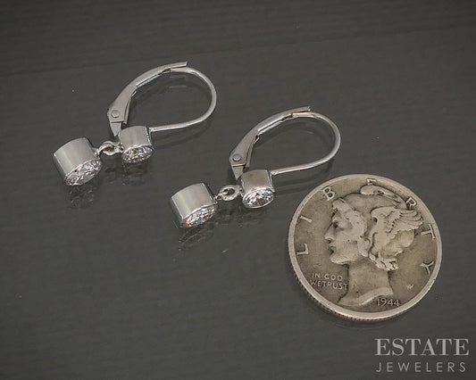 14k White Gold Round Natural 1.05ctw Diamond Leverback Earrings 1.6g p21133
