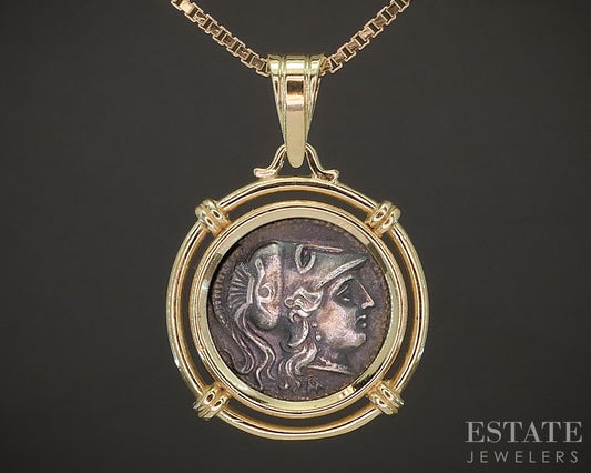 14k Yellow Gold Alexander the Great Silver Coin Pendant & Necklace 10.3g p21524