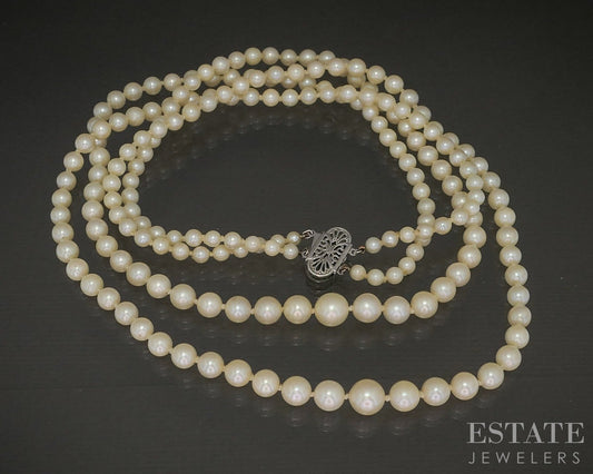 14k White Gold 3.3-7mm Akoya Pearl Multi Strand Necklace 18.5"L p21132