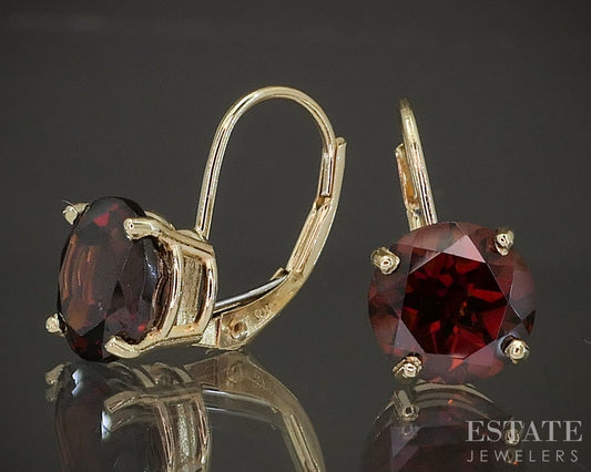 14k Yellow Gold Natural Garnet Leverback Dangle Earrings 2.2g p21169