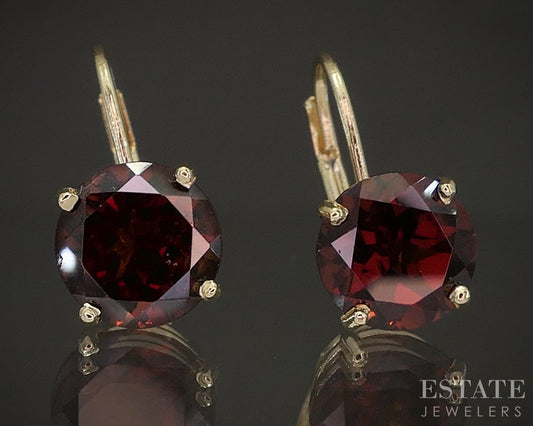 14k Yellow Gold Natural Garnet Leverback Dangle Earrings 2.2g p21169