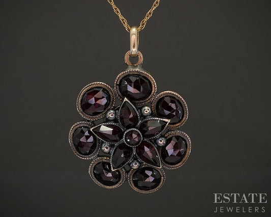 Antique Victorian 9k Yellow Gold Bohemian Garnet Necklace 3.8g 18"L p21443