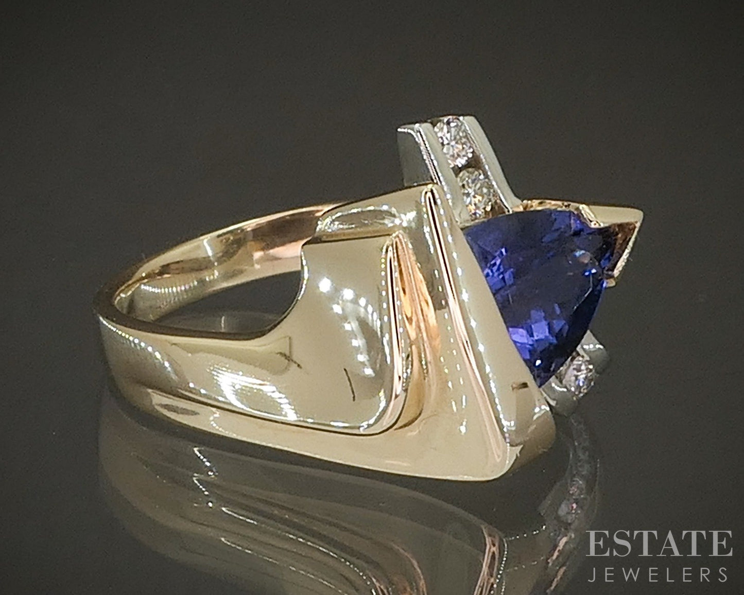 14k Two Tone Gold Trillion 2ct Natural Tanzanite & Diamond Ring 9.5g p22707