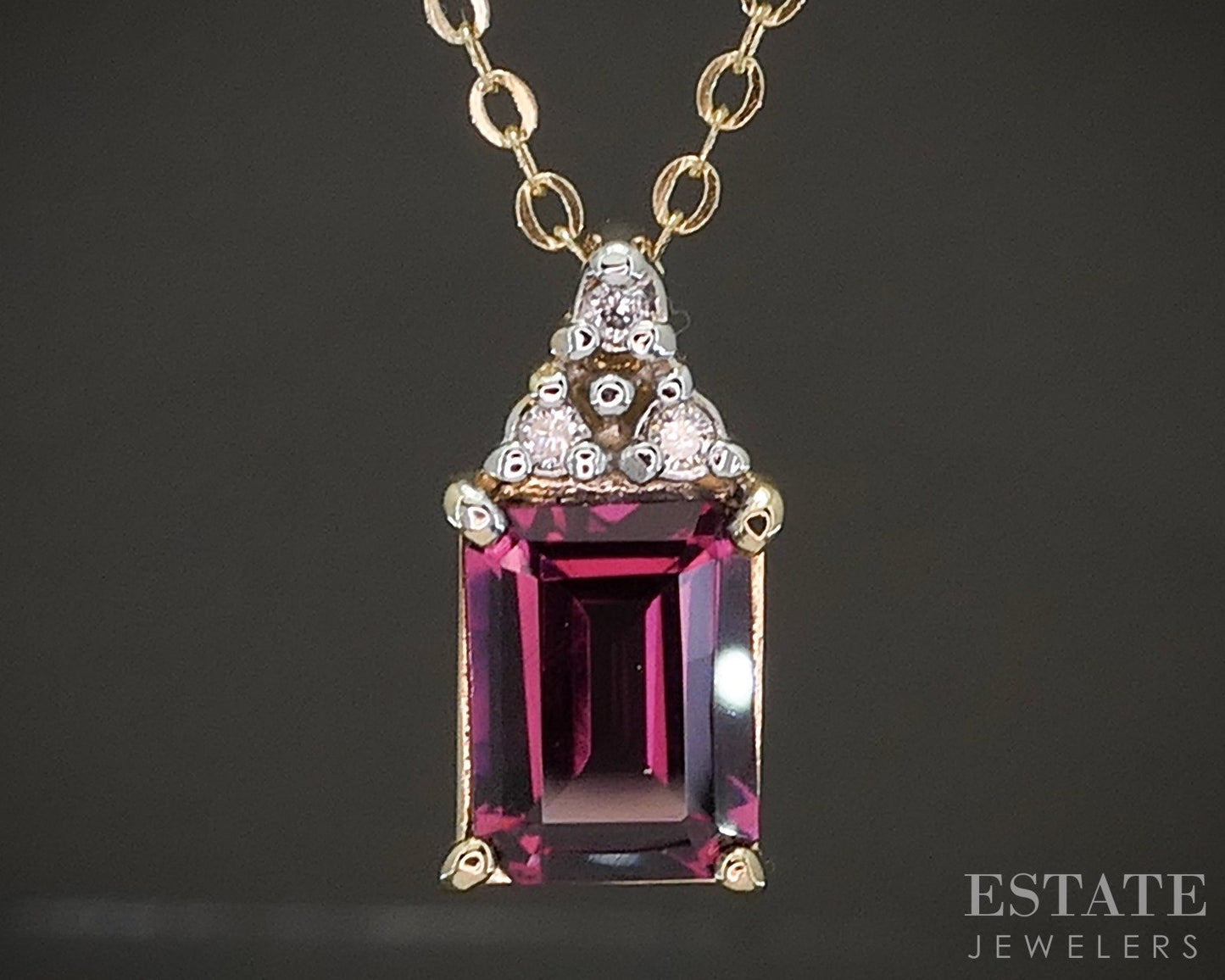 14k Yellow Gold Natural Rhodolite Garnet & Diamond Necklace 2.3g 16"L p22715