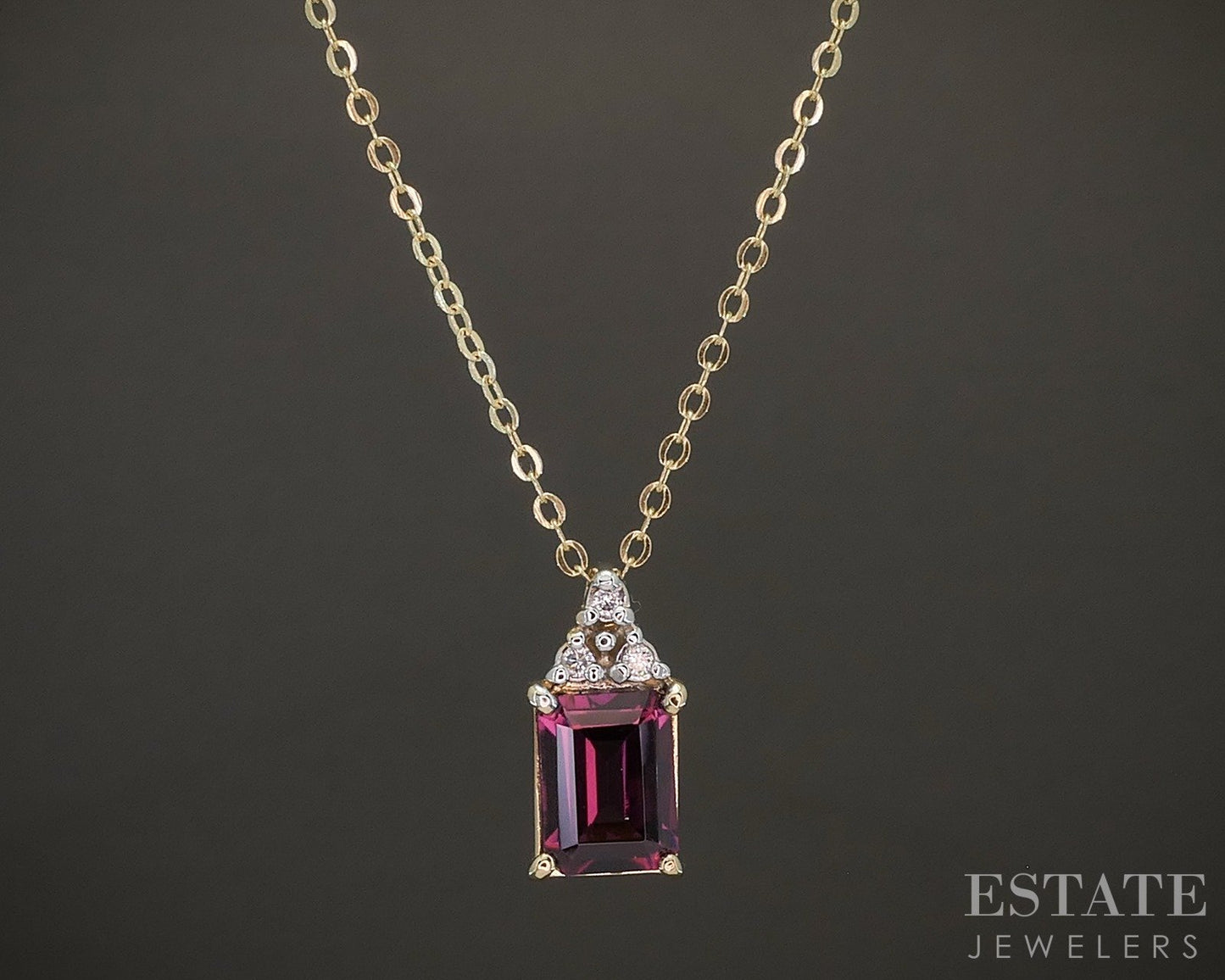 14k Yellow Gold Natural Rhodolite Garnet & Diamond Necklace 2.3g 16"L p22715
