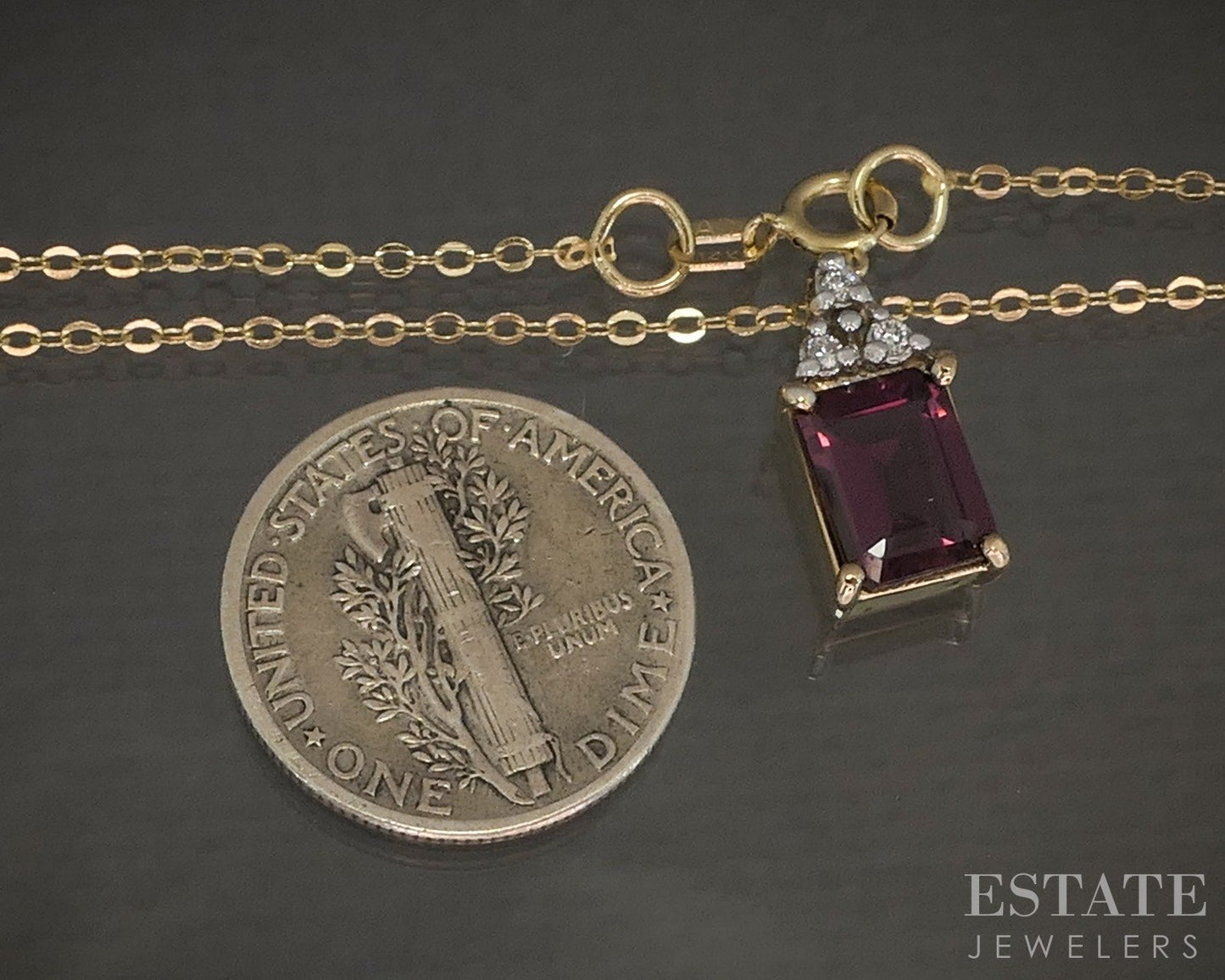 14k Yellow Gold Natural Rhodolite Garnet & Diamond Necklace 2.3g 16"L p22715