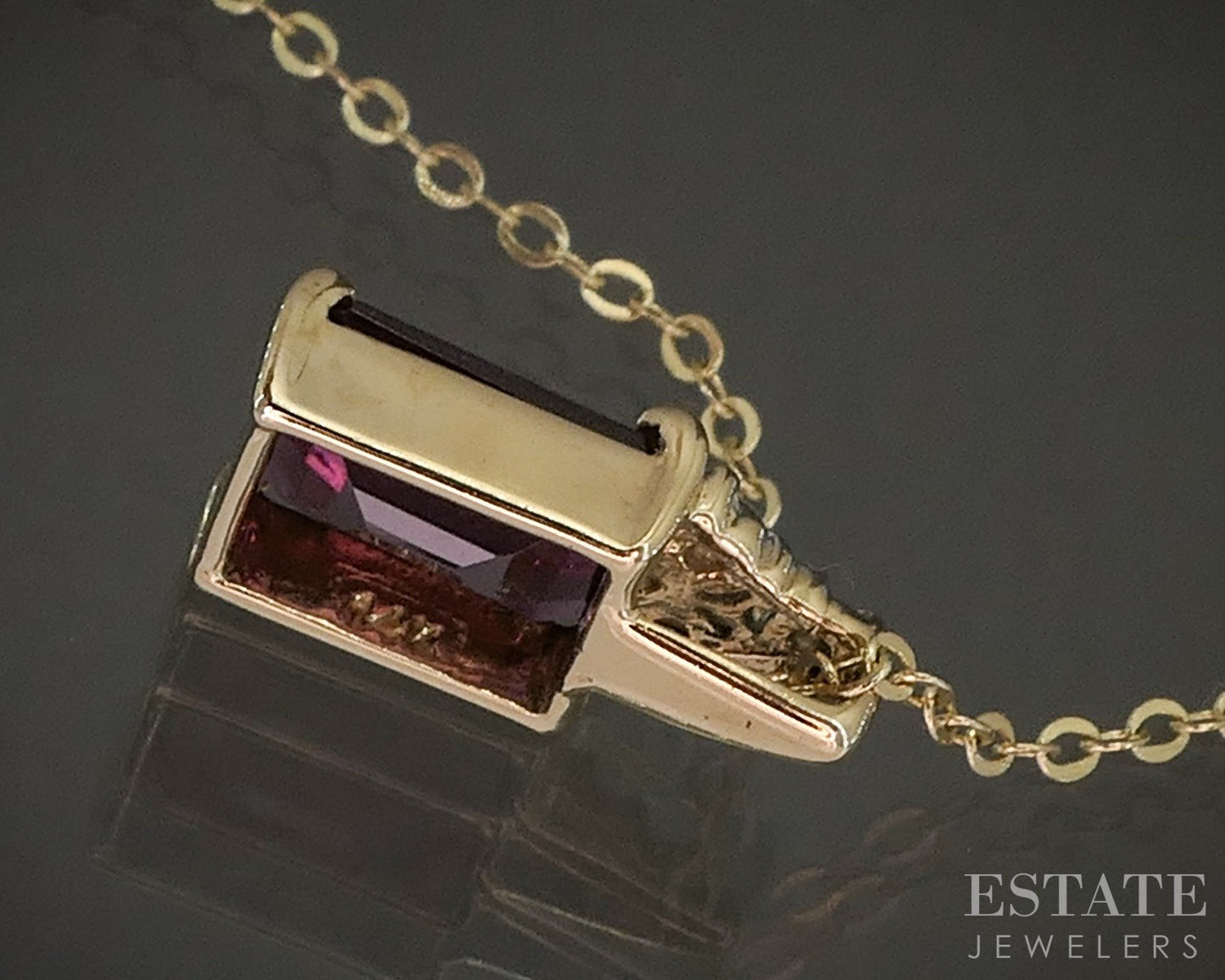14k Yellow Gold Natural Rhodolite Garnet & Diamond Necklace 2.3g 16"L p22715
