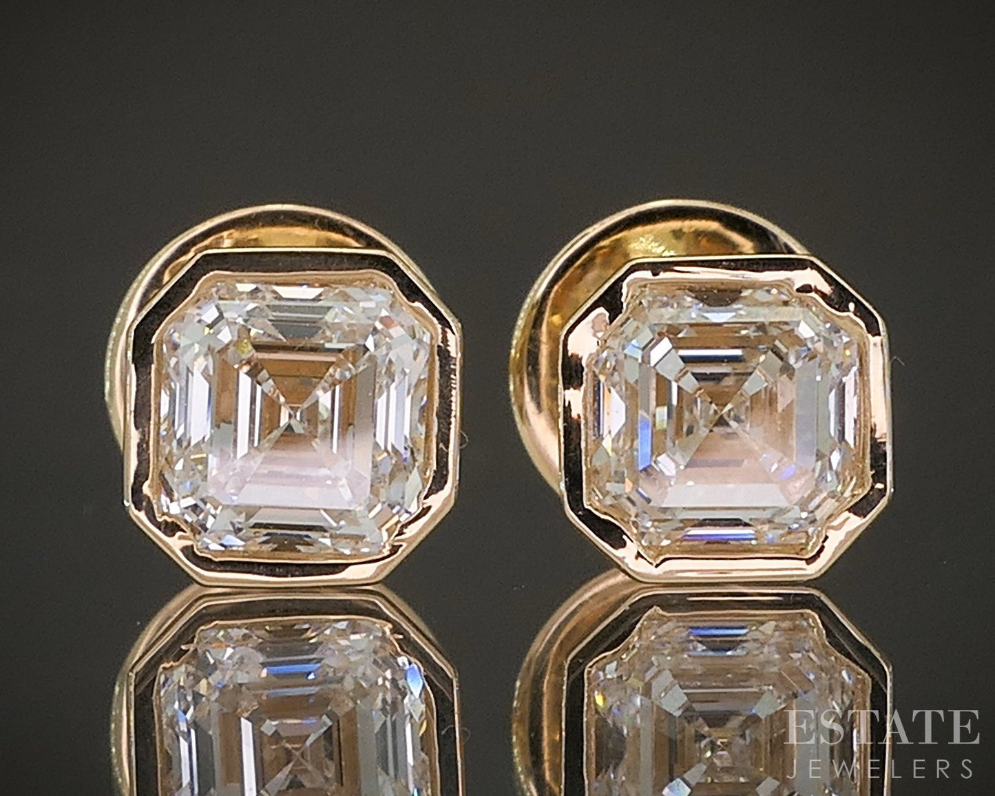 18k Yellow Gold Square Emerald Natural 2ctw Diamond Screw Back Earrings p22503