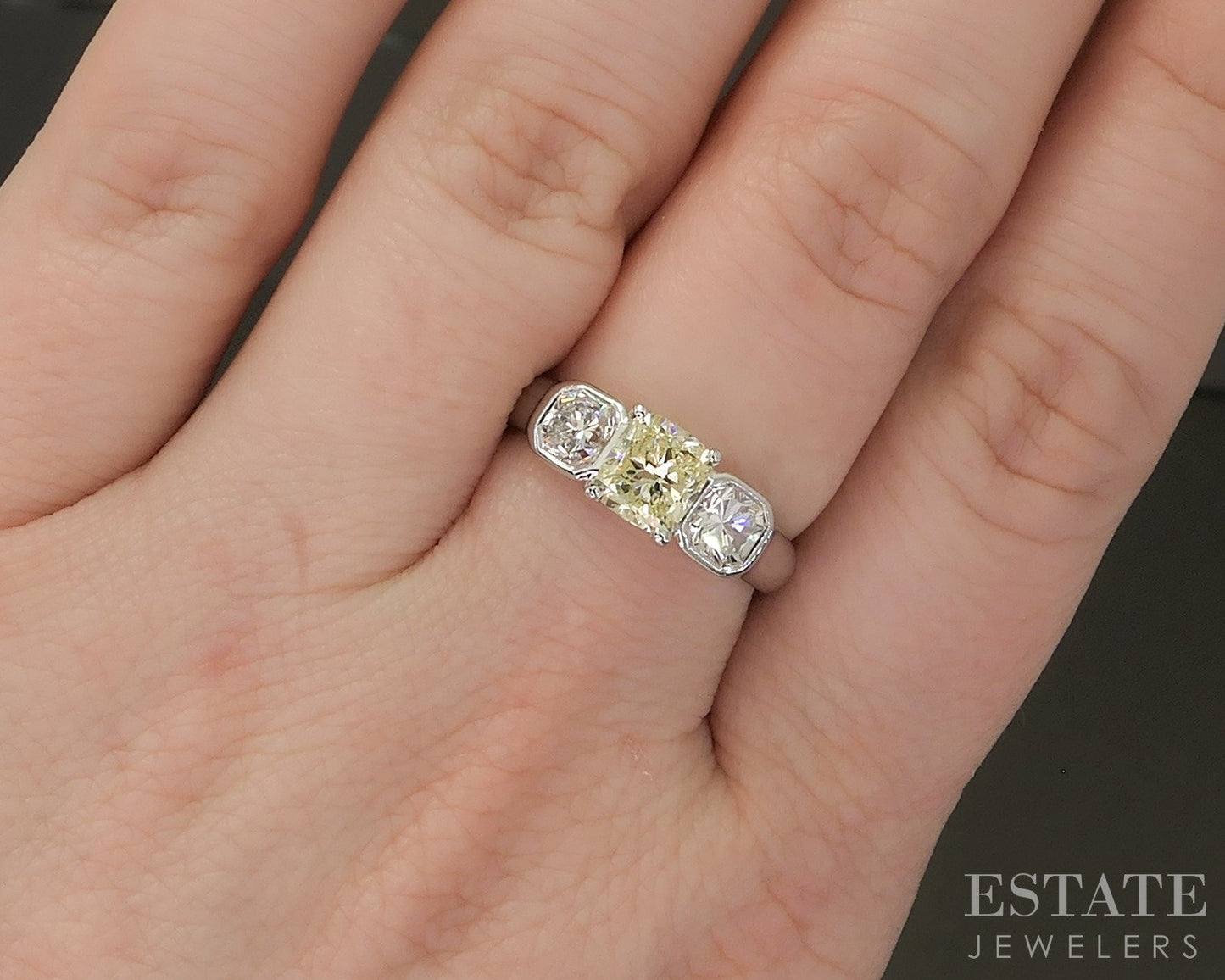 14k White Gold Natural 1.75ctw Fancy Yellow Diamond Engagement Ring 5.5g p22731