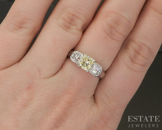 14k White Gold Natural 1.75ctw Fancy Yellow Diamond Engagement Ring 5.5g p22731