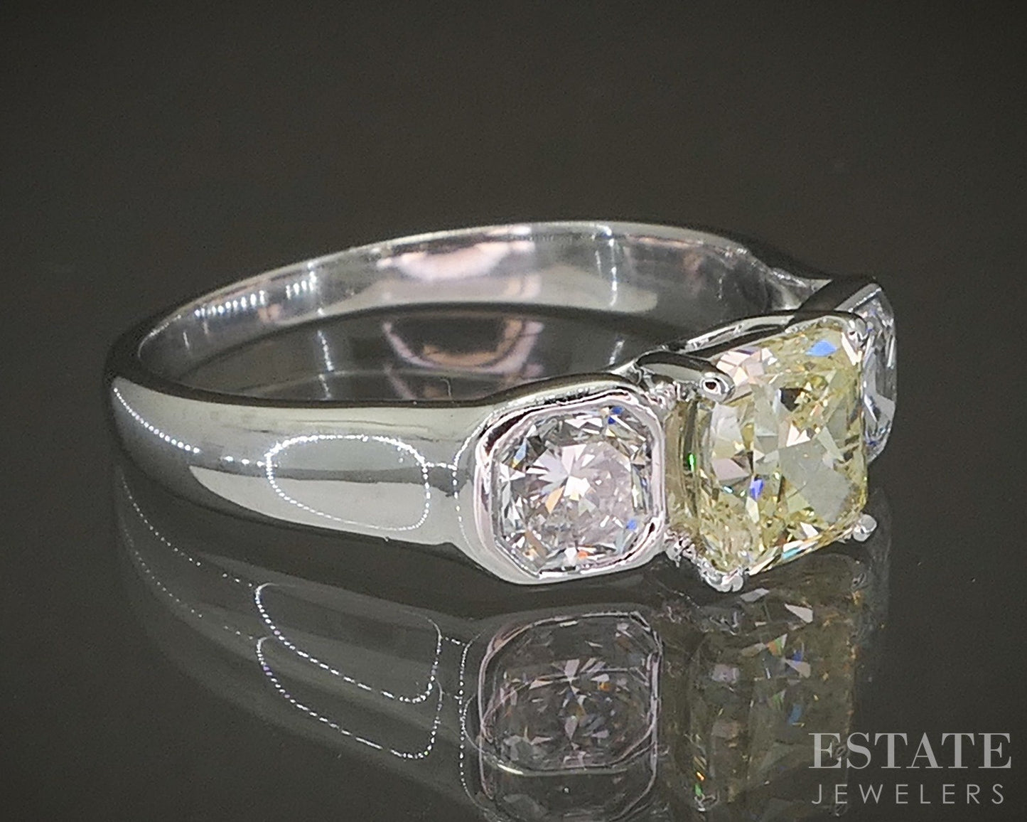 14k White Gold Natural 1.75ctw Fancy Yellow Diamond Engagement Ring 5.5g p22731