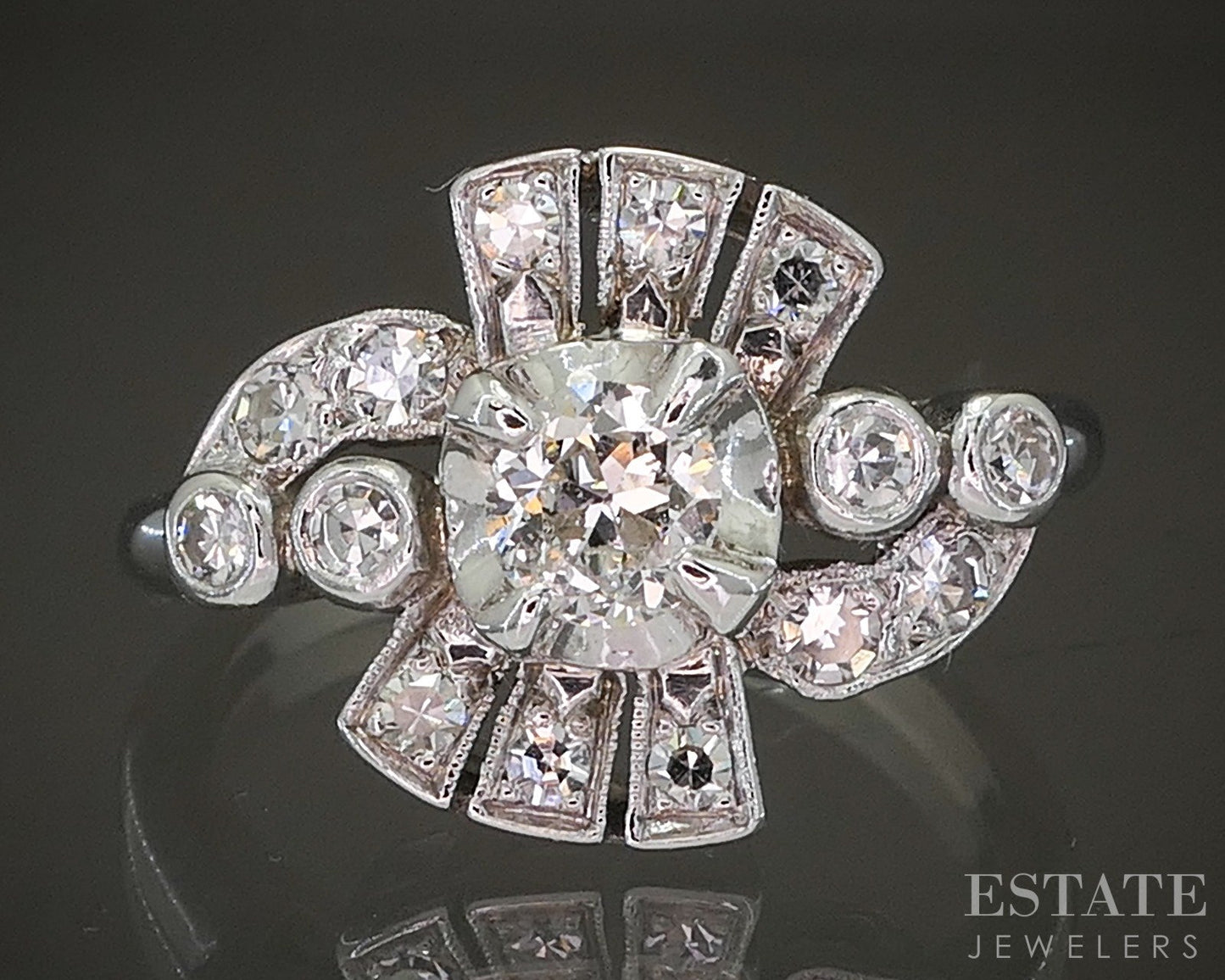 Antique 14k White Gold OEC Natural .62ctw Diamond Engagement Ring 4.4g p22716