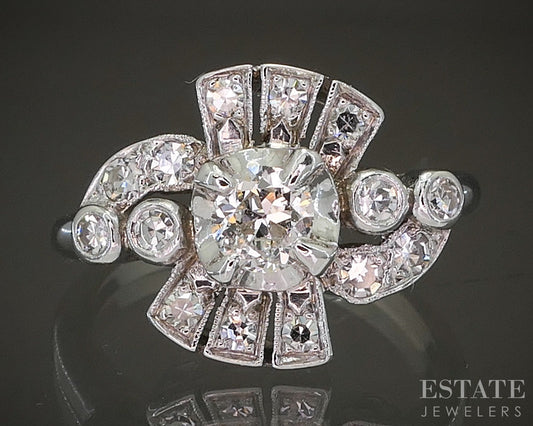 Antique 14k White Gold OEC Natural .62ctw Diamond Engagement Ring 4.4g p22716