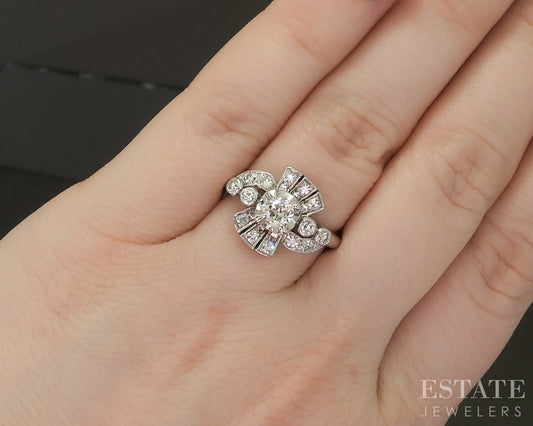 Antique 14k White Gold OEC Natural .62ctw Diamond Engagement Ring 4.4g p22716