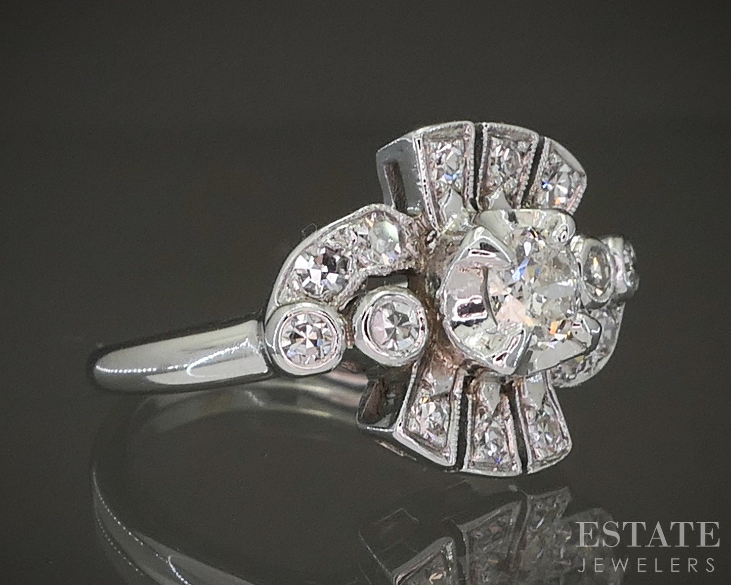 Antique 14k White Gold OEC Natural .62ctw Diamond Engagement Ring 4.4g p22716