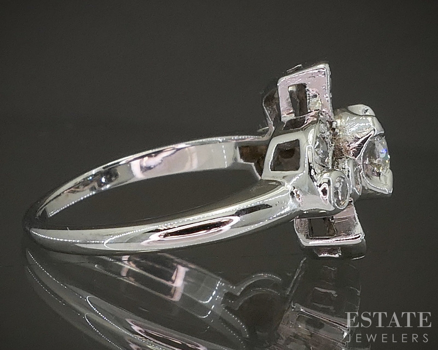 Antique 14k White Gold OEC Natural .62ctw Diamond Engagement Ring 4.4g p22716