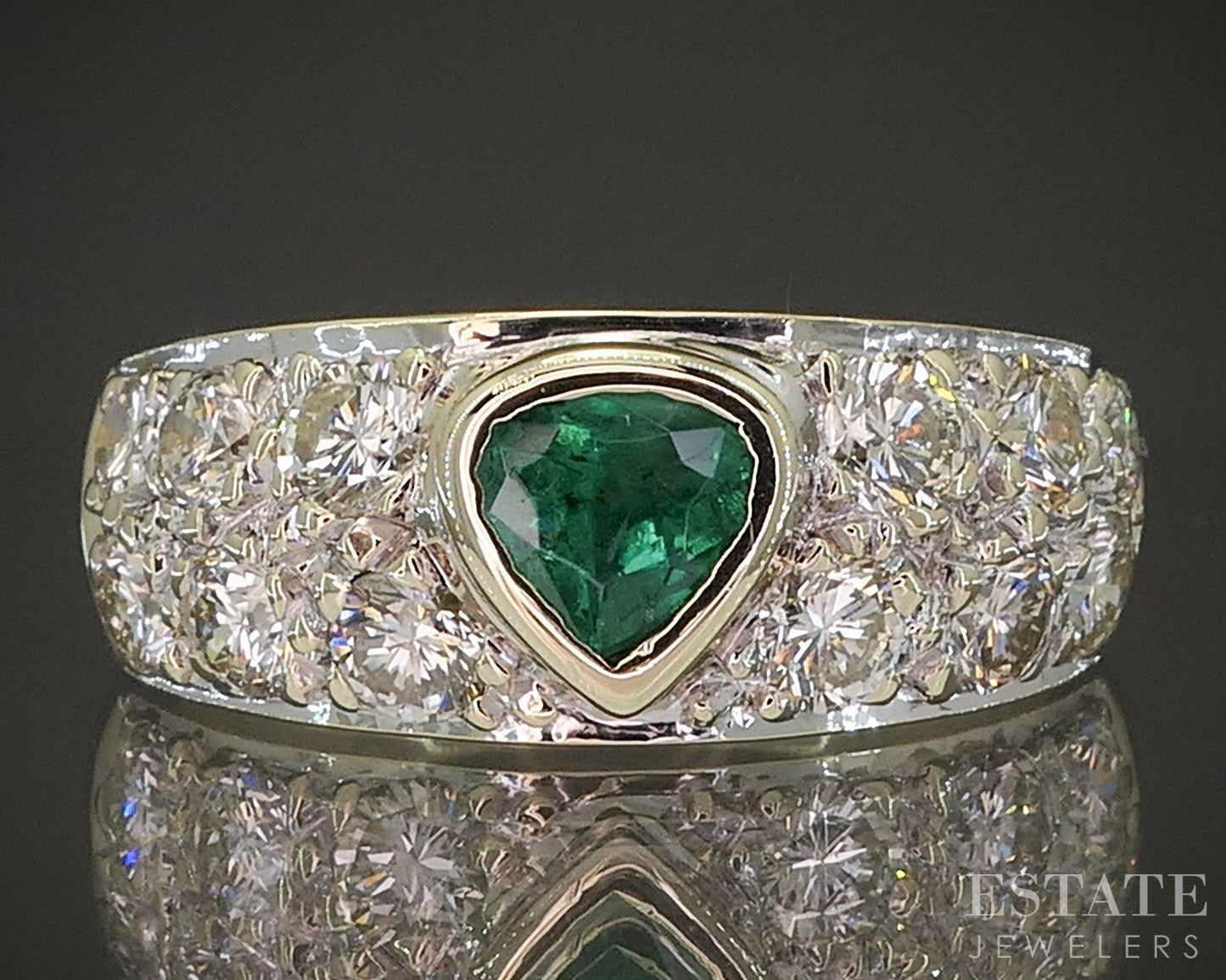 14k Yellow Gold Natural Emerald & Diamond Ladies Band Ring 5.7g p22701