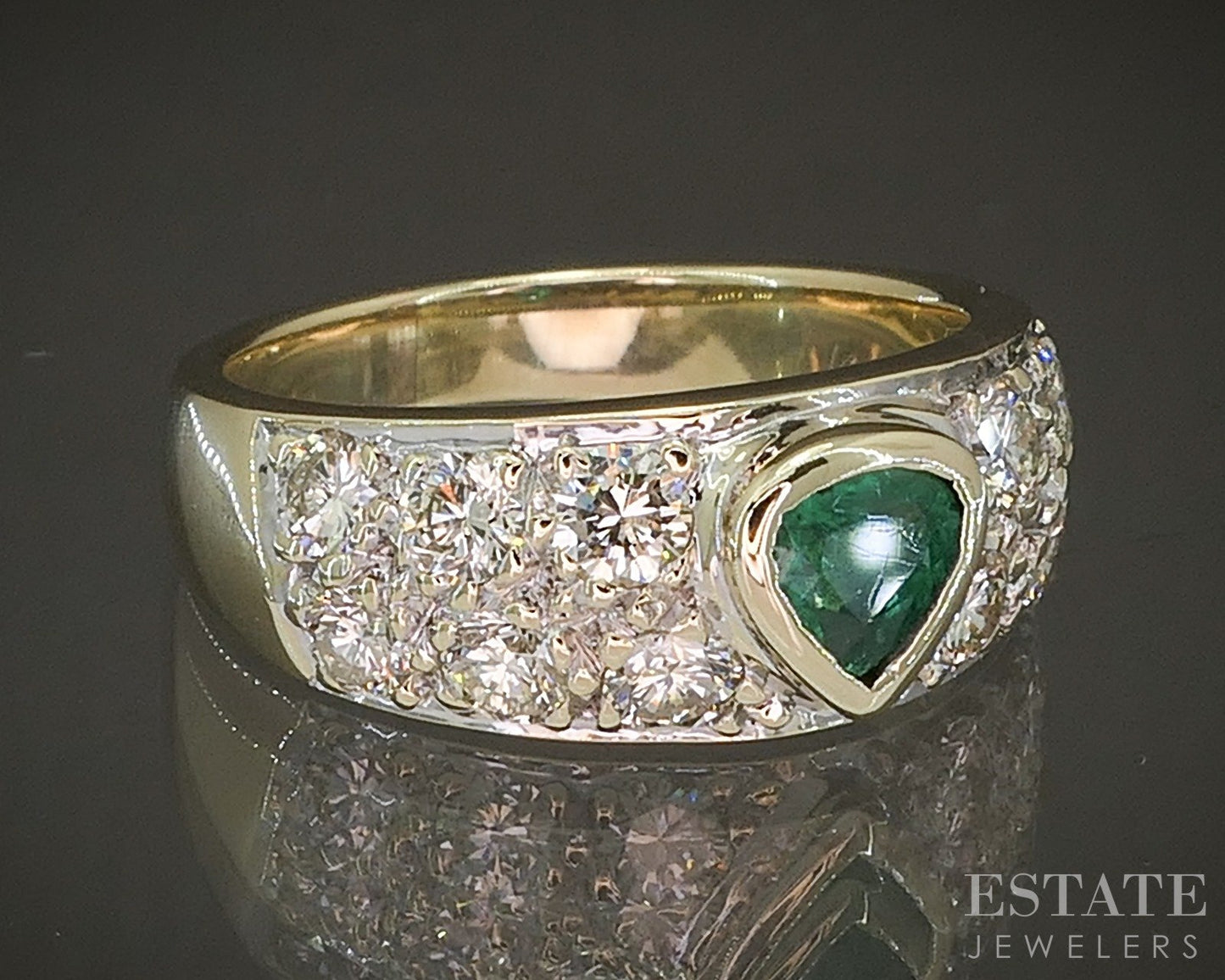 14k Yellow Gold Natural Emerald & Diamond Ladies Band Ring 5.7g p22701