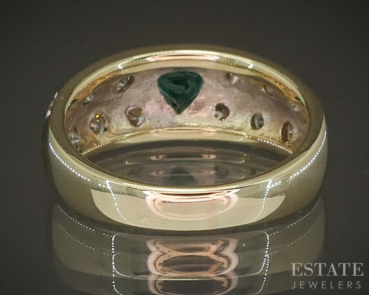 14k Yellow Gold Natural Emerald & Diamond Ladies Band Ring 5.7g p22701
