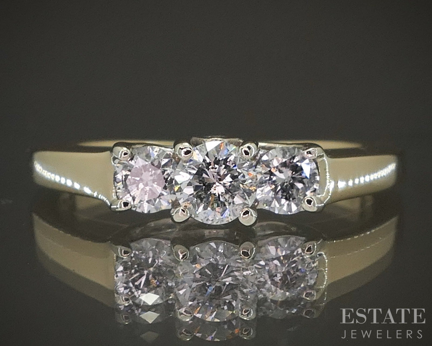 14k Yellow Gold Natural .38ctw Diamond Three Stone Engagement Ring 2.8g p22727
