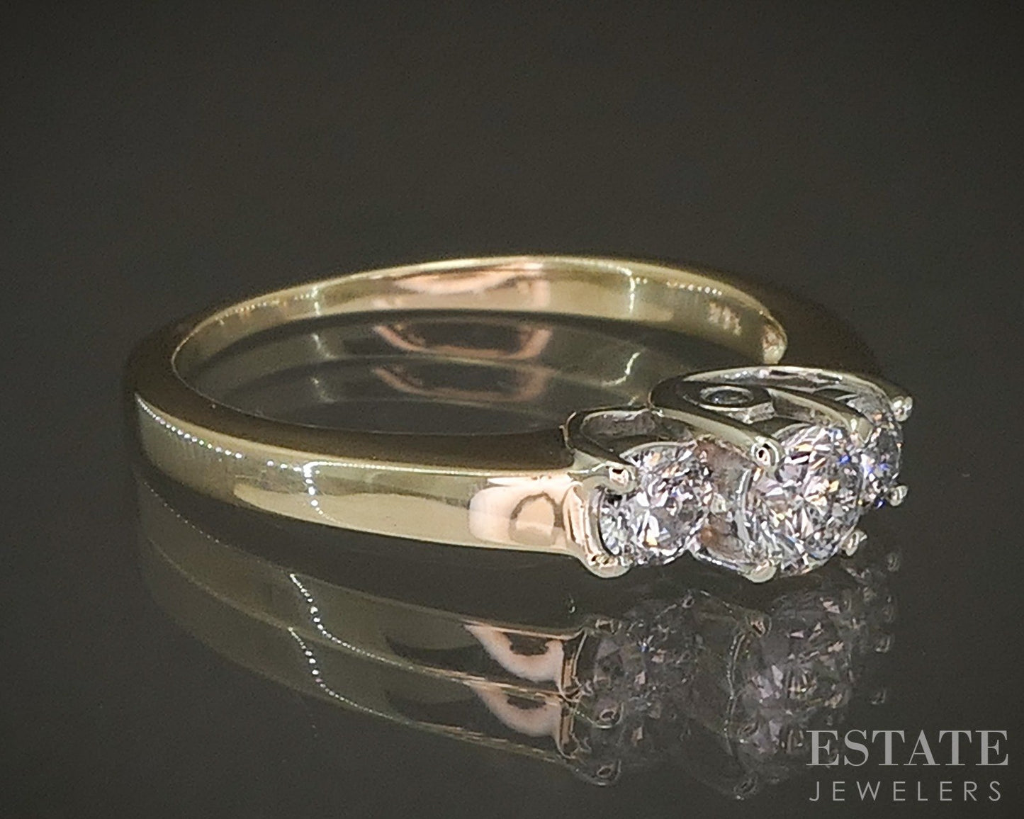 14k Yellow Gold Natural .38ctw Diamond Three Stone Engagement Ring 2.8g p22727