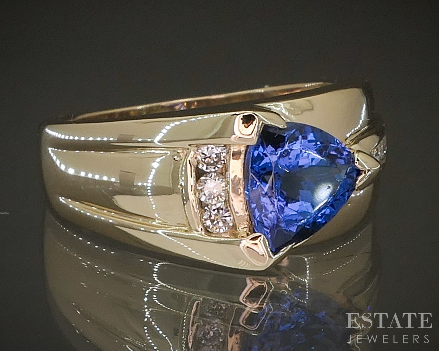 14k Yellow Gold Trillion 2ct Natural Tanzanite & Diamond Ladies Ring 6.6g p22659