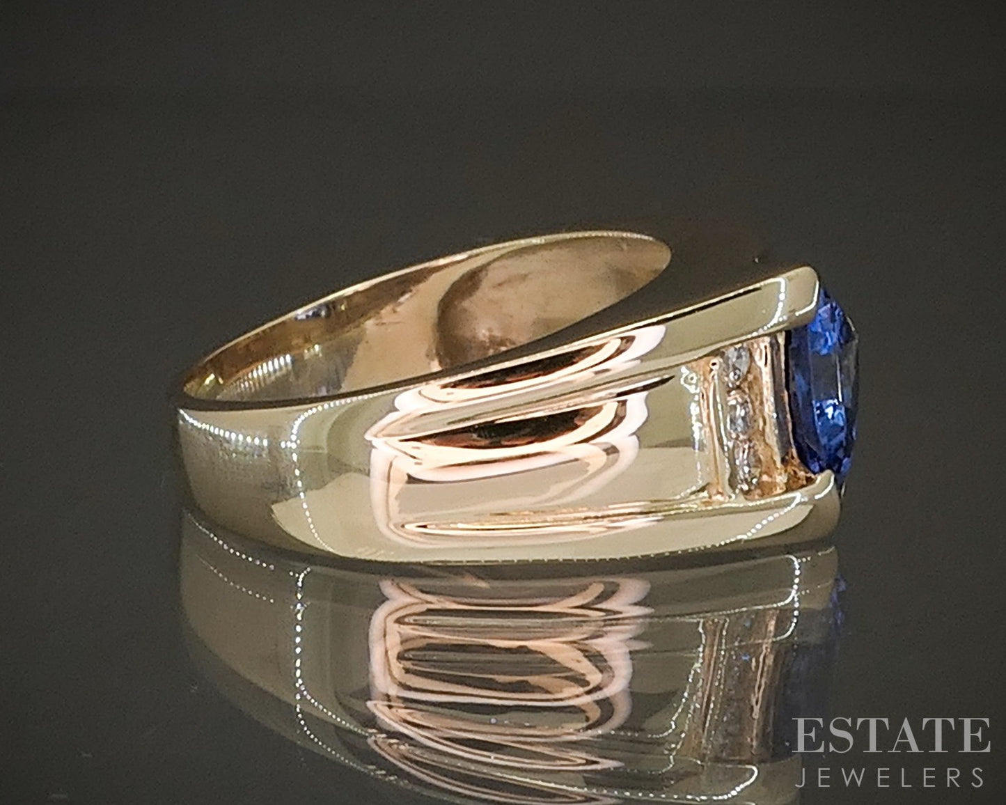 14k Yellow Gold Trillion 2ct Natural Tanzanite & Diamond Ladies Ring 6.6g p22659