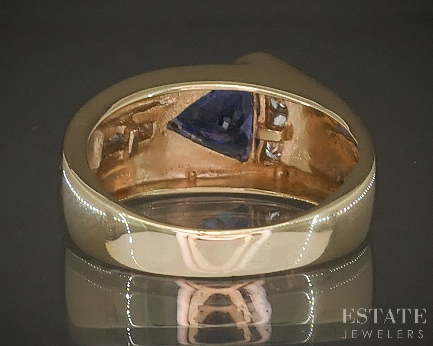 14k Yellow Gold Trillion 2ct Natural Tanzanite & Diamond Ladies Ring 6.6g p22659