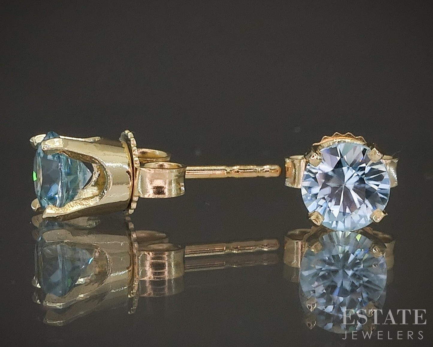 14k Yellow Gold Round 5mm Natural Blue Zircon Stud Earrings 1.3g p22441