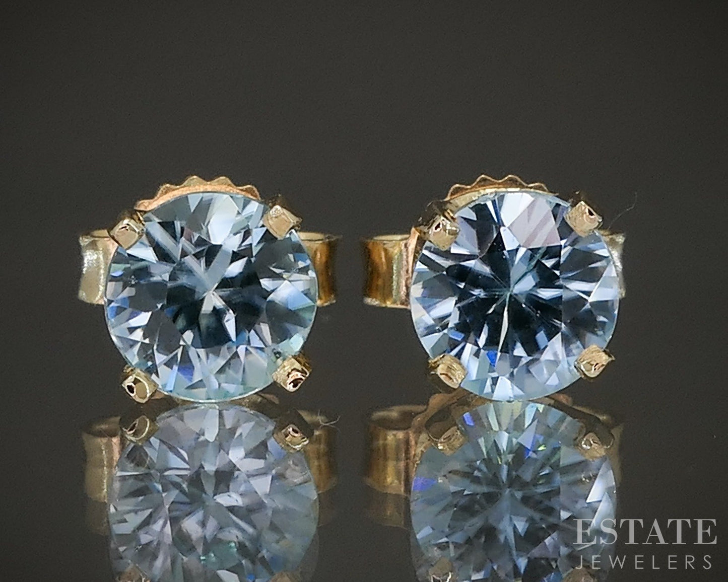 14k Yellow Gold Round 5mm Natural Blue Zircon Stud Earrings 1.3g p22441