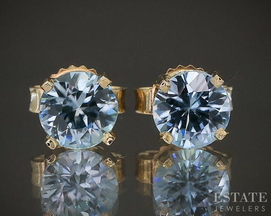 14k Yellow Gold Round 5mm Natural Blue Zircon Stud Earrings 1.3g p22441