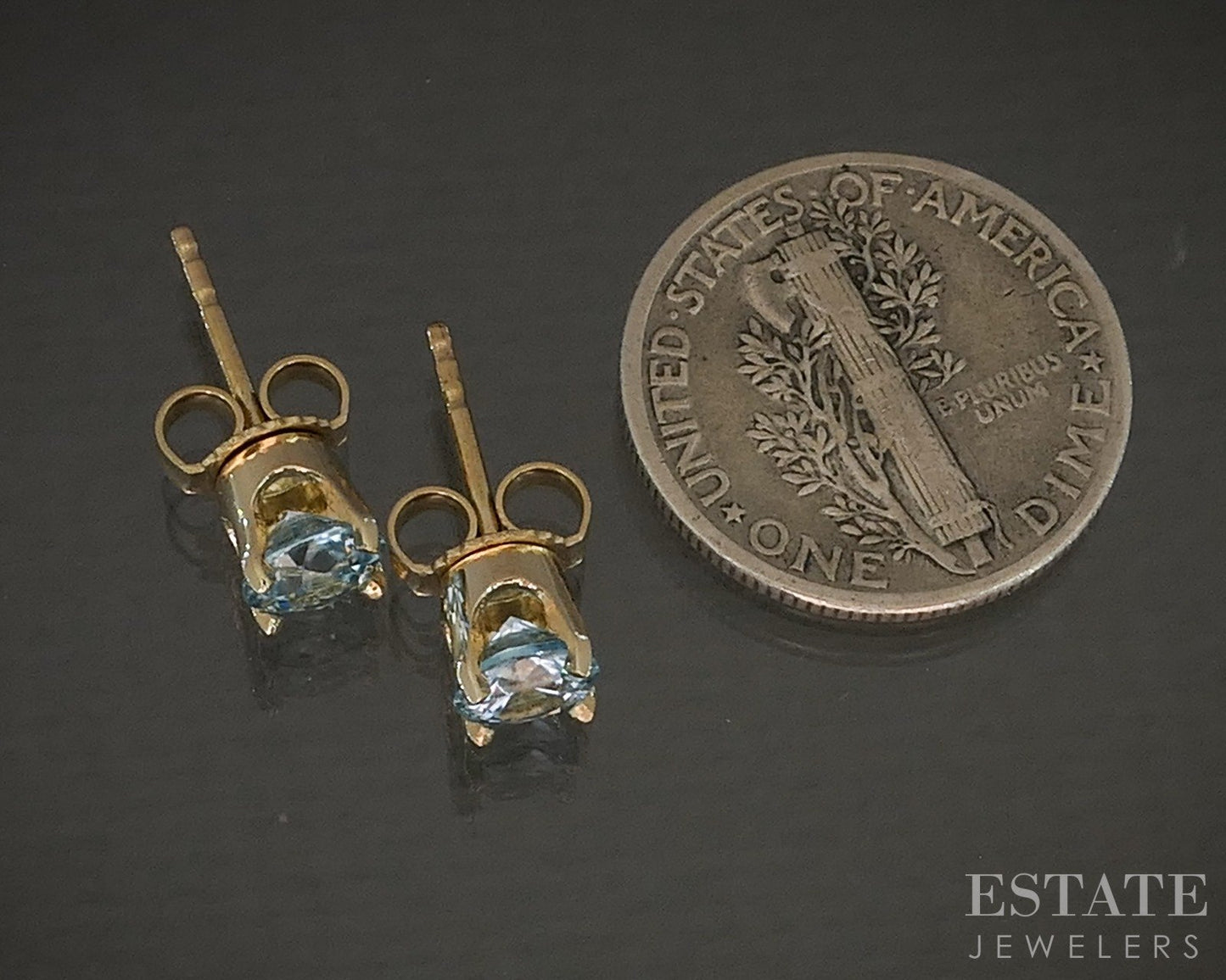 14k Yellow Gold Round 5mm Natural Blue Zircon Stud Earrings 1.3g p22441