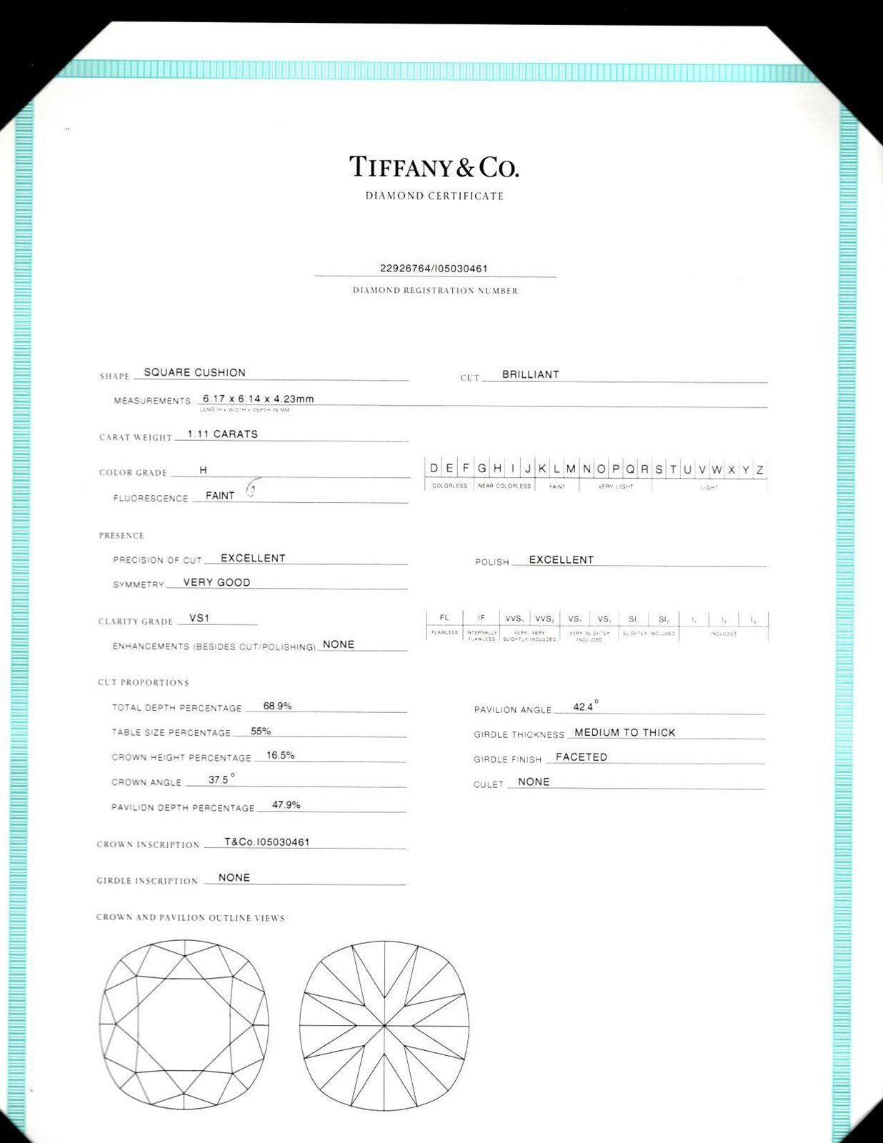 Platinum Tiffany & Co. Novo Cushion 1.11ct Diamond Engagement Ring p22708