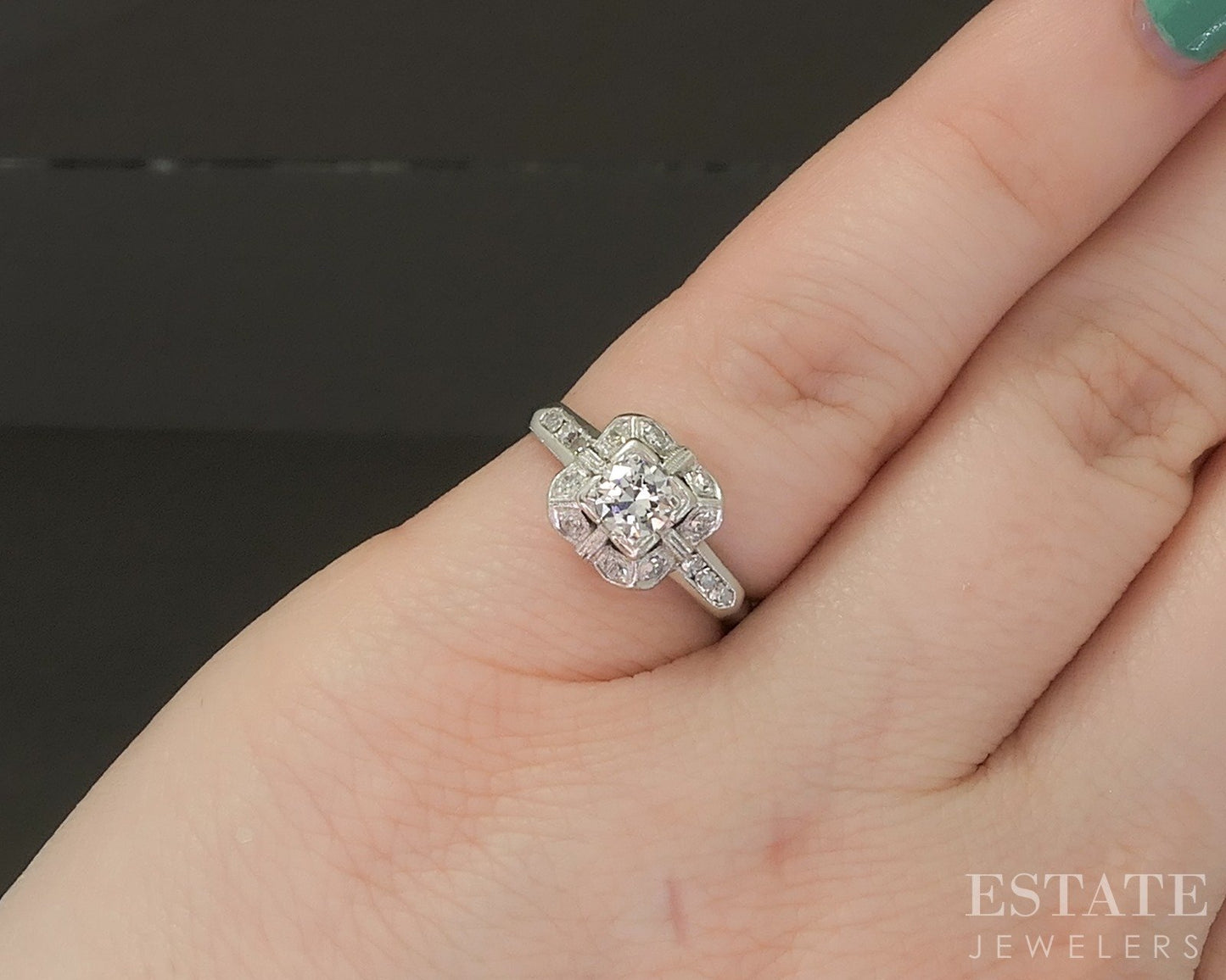 Antique Art Deco Platinum OEC Natural .25ct Diamond Engagement Ring 3.3g p22706