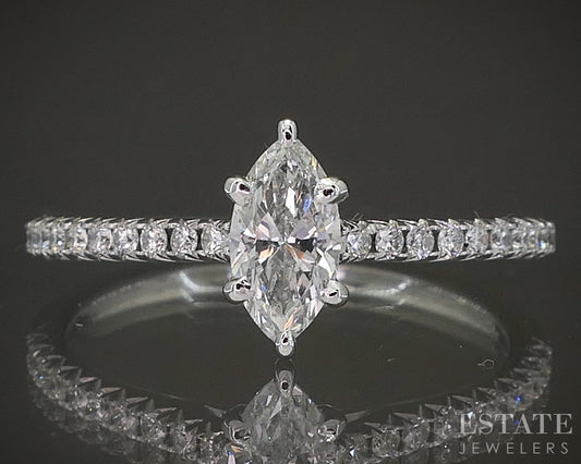 14k White Gold Marquise Natural .50ctw Diamond Engagement Ring 2.1g p22729