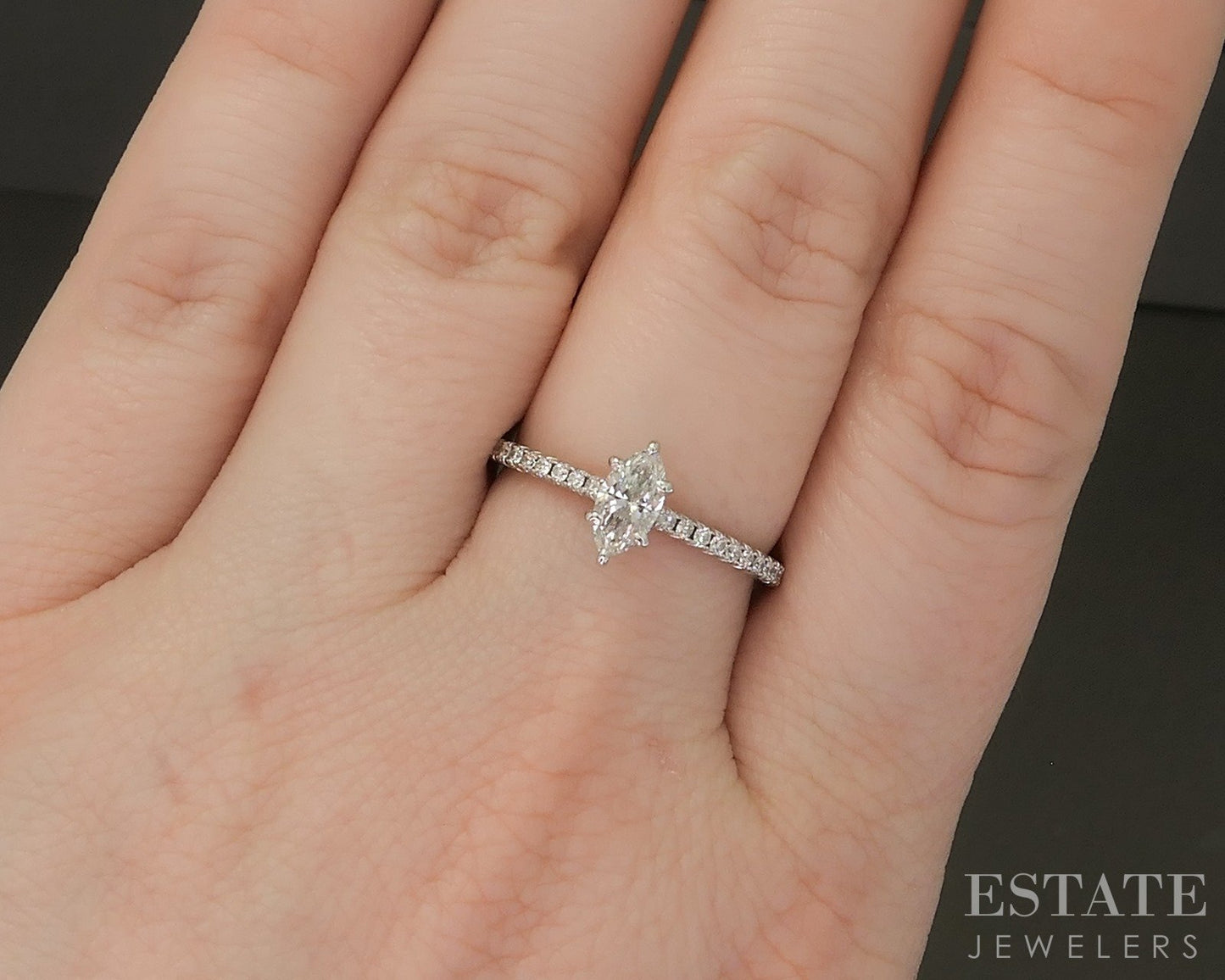 14k White Gold Marquise Natural .50ctw Diamond Engagement Ring 2.1g p22729
