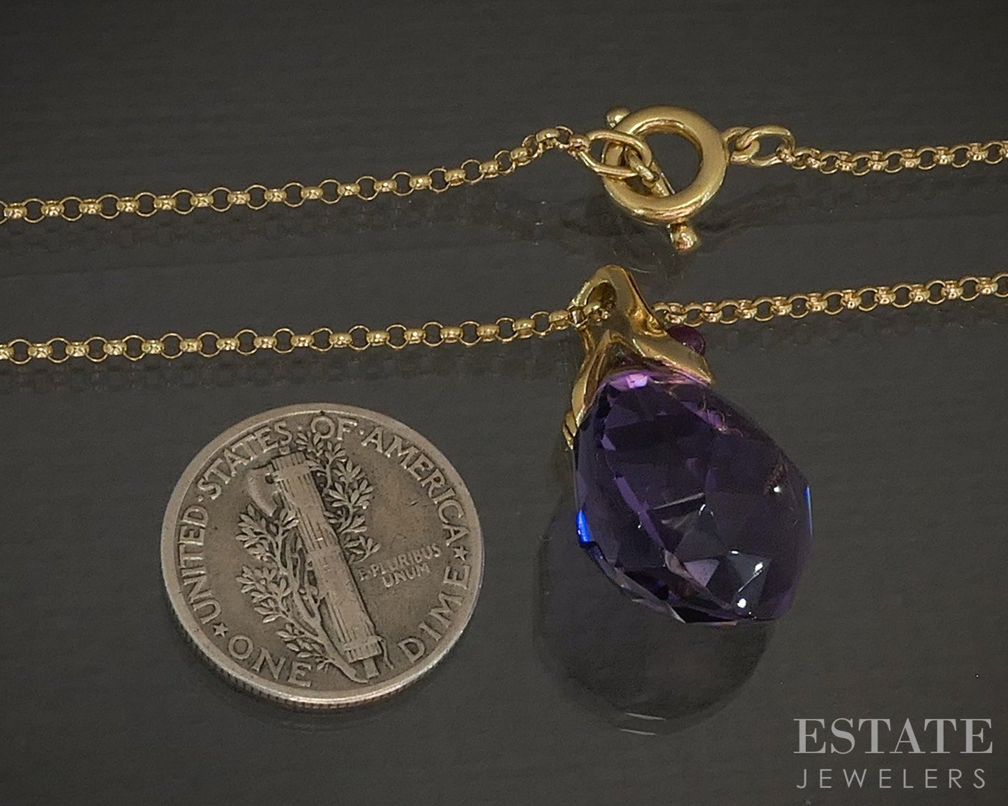 18k Yellow Gold Briolette Natural Amethyst & Ruby Necklace 9.1g 16"L p22660