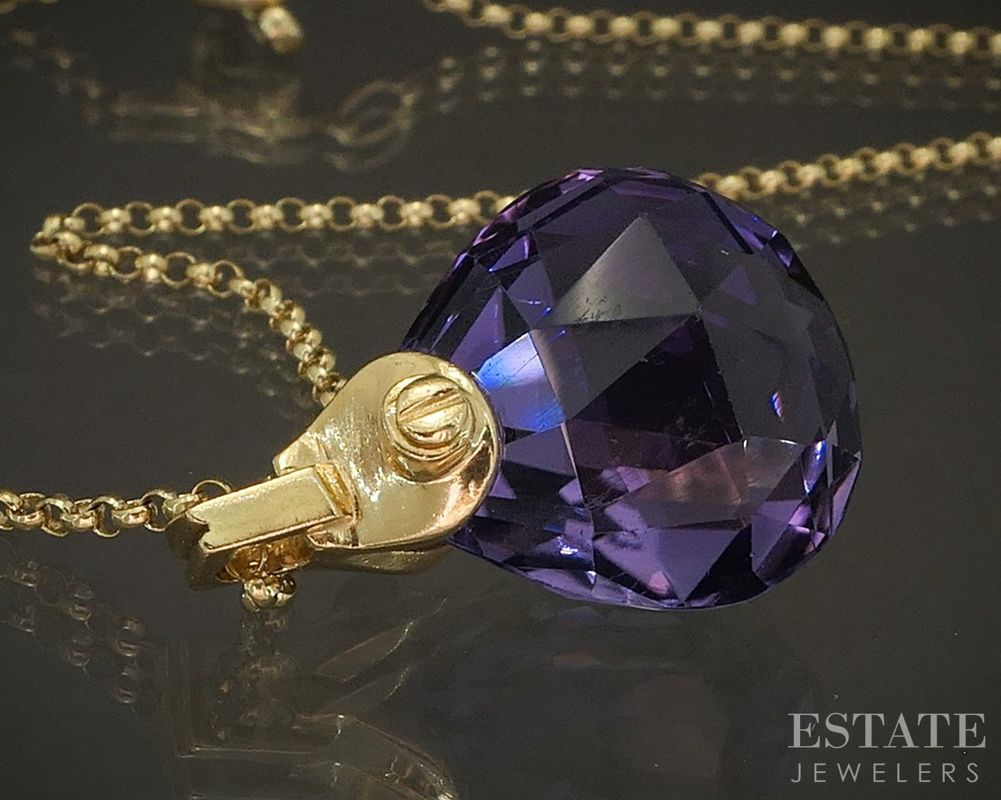 18k Yellow Gold Briolette Natural Amethyst & Ruby Necklace 9.1g 16"L p22660
