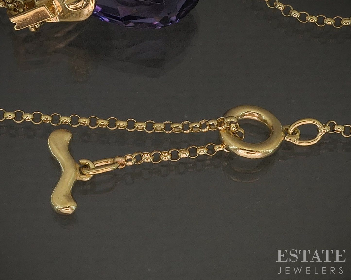 18k Yellow Gold Briolette Natural Amethyst & Ruby Necklace 9.1g 16"L p22660