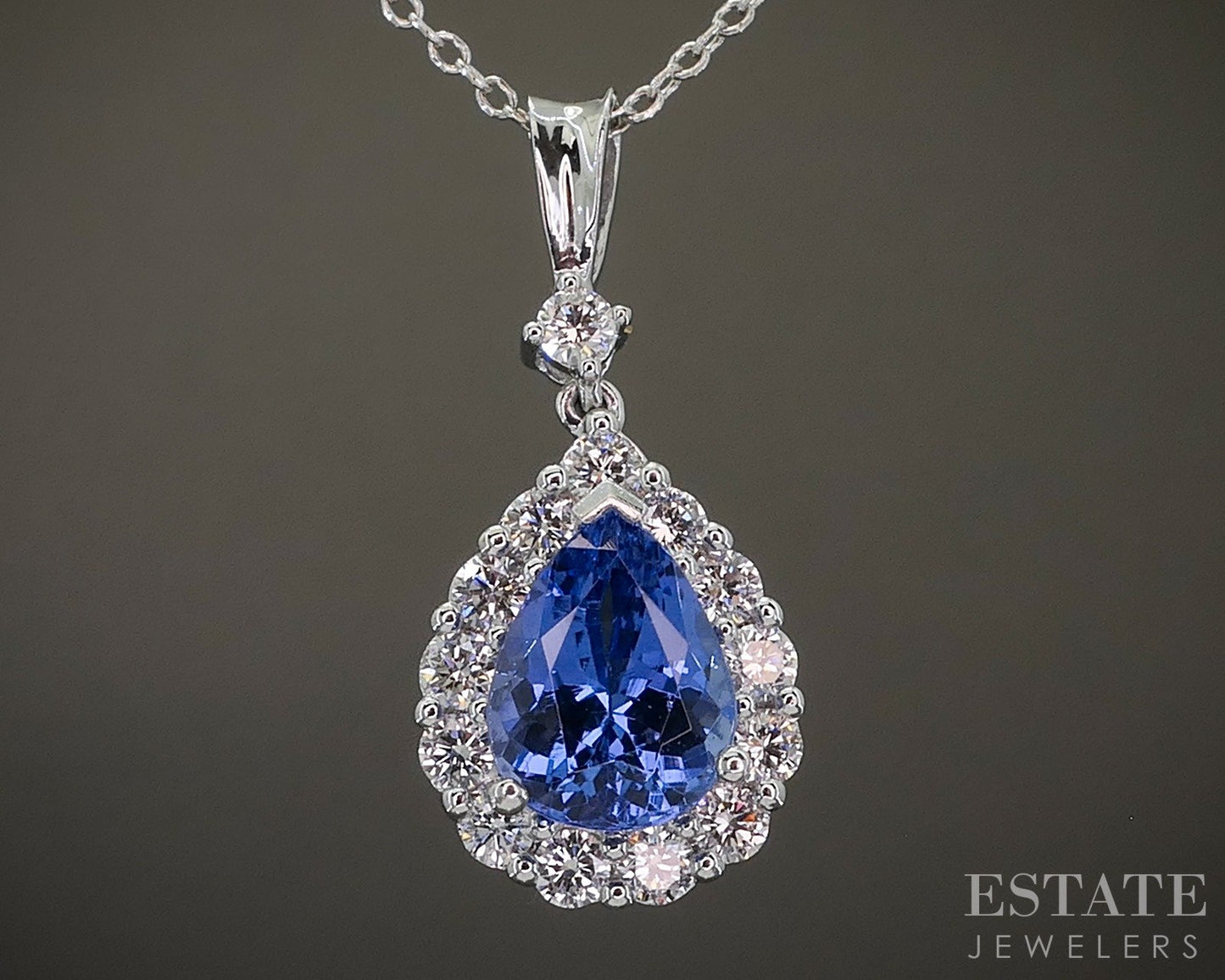 14k White Gold Pear Natural 2ct Tanzanite & Diamond Necklace 3.9g 21"L p22721